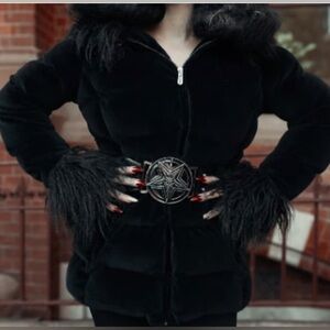 Killstar Black Puffer Jacket with Faux Fur